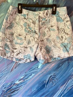 Jamaica Jaxx Floral Blue Cotton Linen Shorts